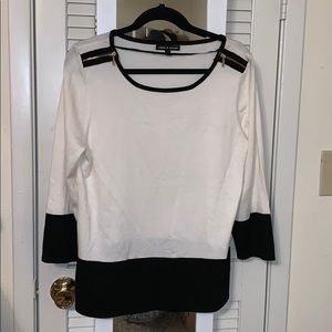 Women’s Black and Ivory Sweater with Gold Zipper